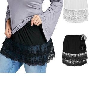 3 shirt extenders. Solid black solid white and black w/ lace